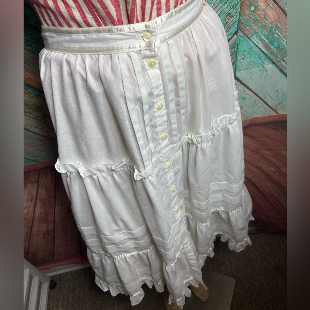 Vintage White Jessica’s Gunnies Gunne Sax Tiered Cotton Boho Cottagecore Skirt - Picture 5 of 5